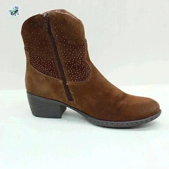 Born Boc Women’s Brown Suede Leather Studs Western Cowboy Ankle Boots Sz US 9.5 - Picture 3 of 10